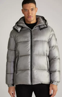 Ambro Quilted Jacket with Hood in Metallic Grey