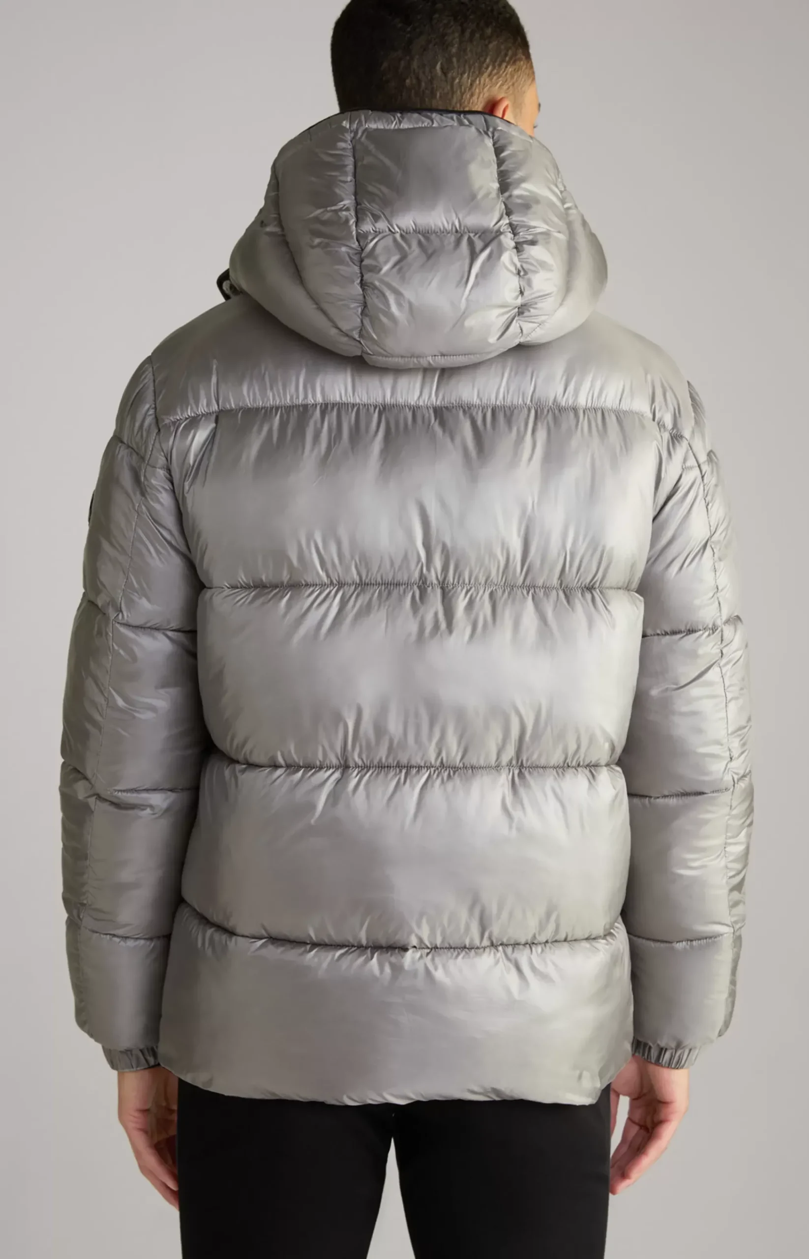 Ambro Quilted Jacket with Hood in Metallic Grey