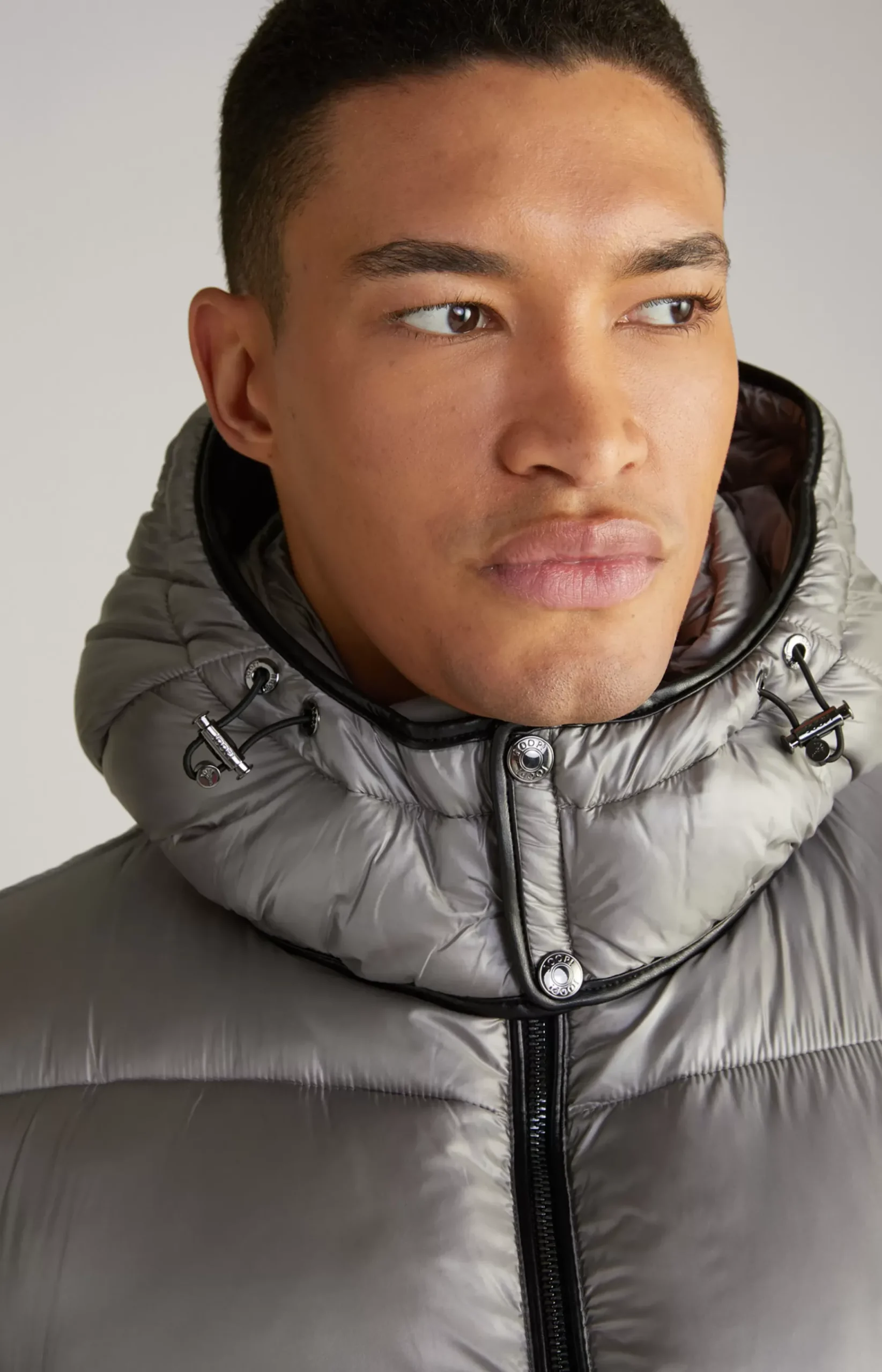 Ambro Quilted Jacket with Hood in Metallic Grey
