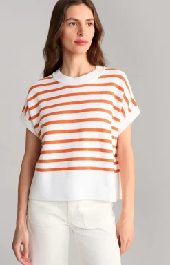 Cotton Knit Jumper in Orange/White Stripes