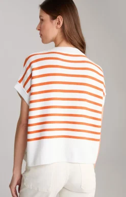 Cotton Knit Jumper in Orange/White Stripes