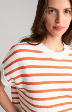 Cotton Knit Jumper in Orange/White Stripes