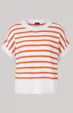 Cotton Knit Jumper in Orange/White Stripes