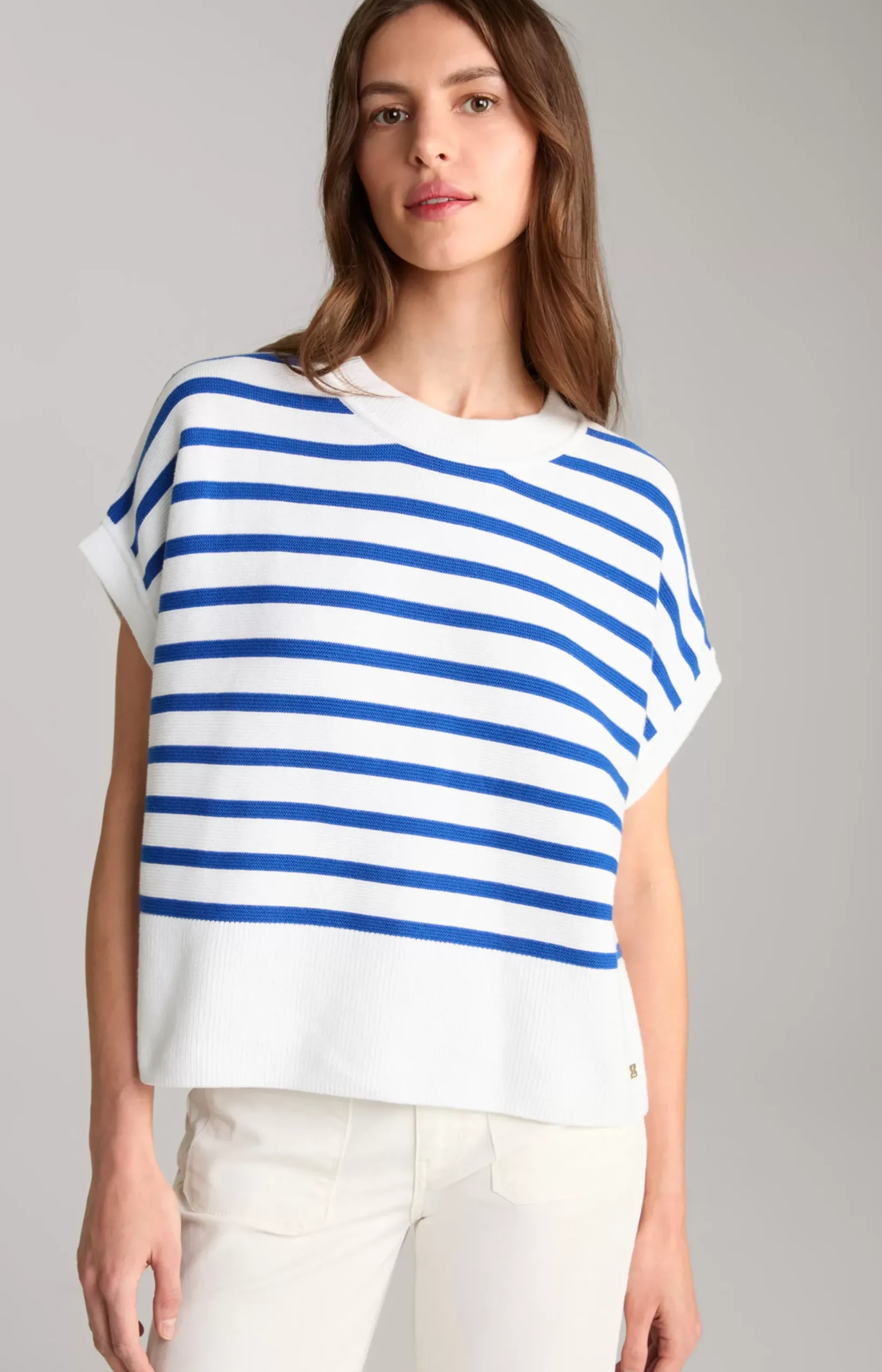 Cotton Knitted Jumper in Blue/White Stripes