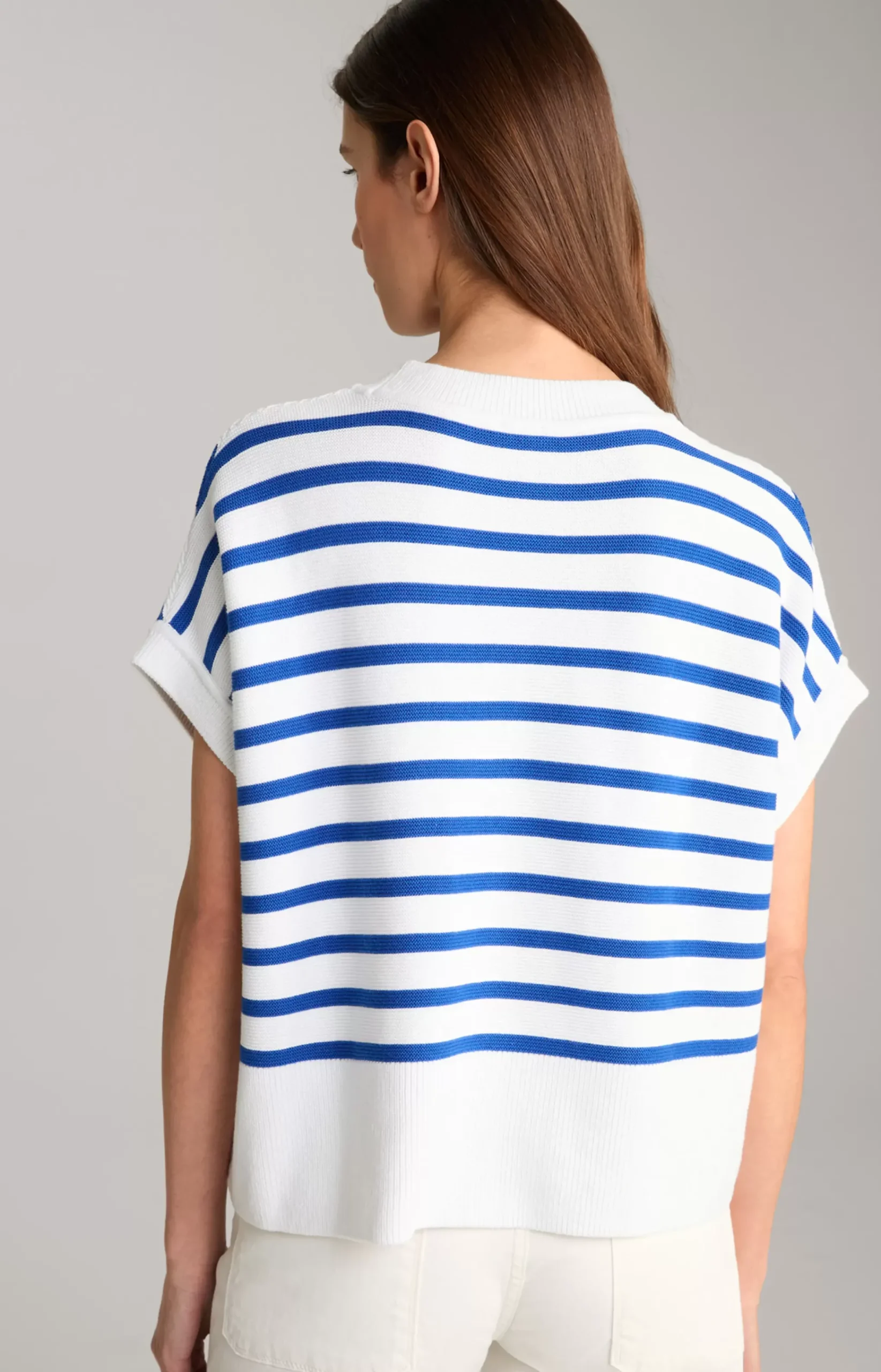Cotton Knitted Jumper in Blue/White Stripes
