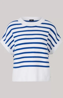 Cotton Knitted Jumper in Blue/White Stripes