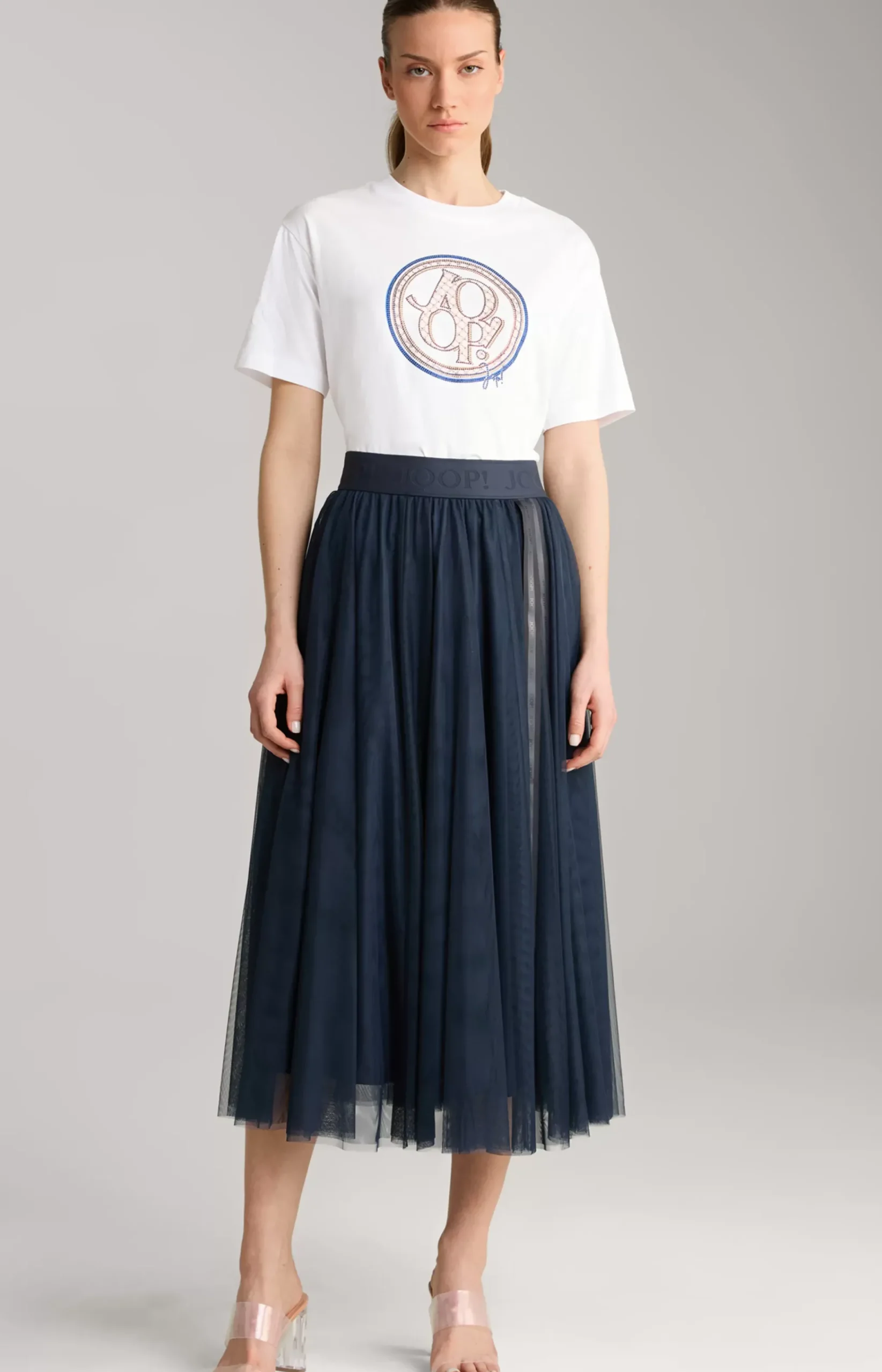 Cotton T-Shirt in White/Blue