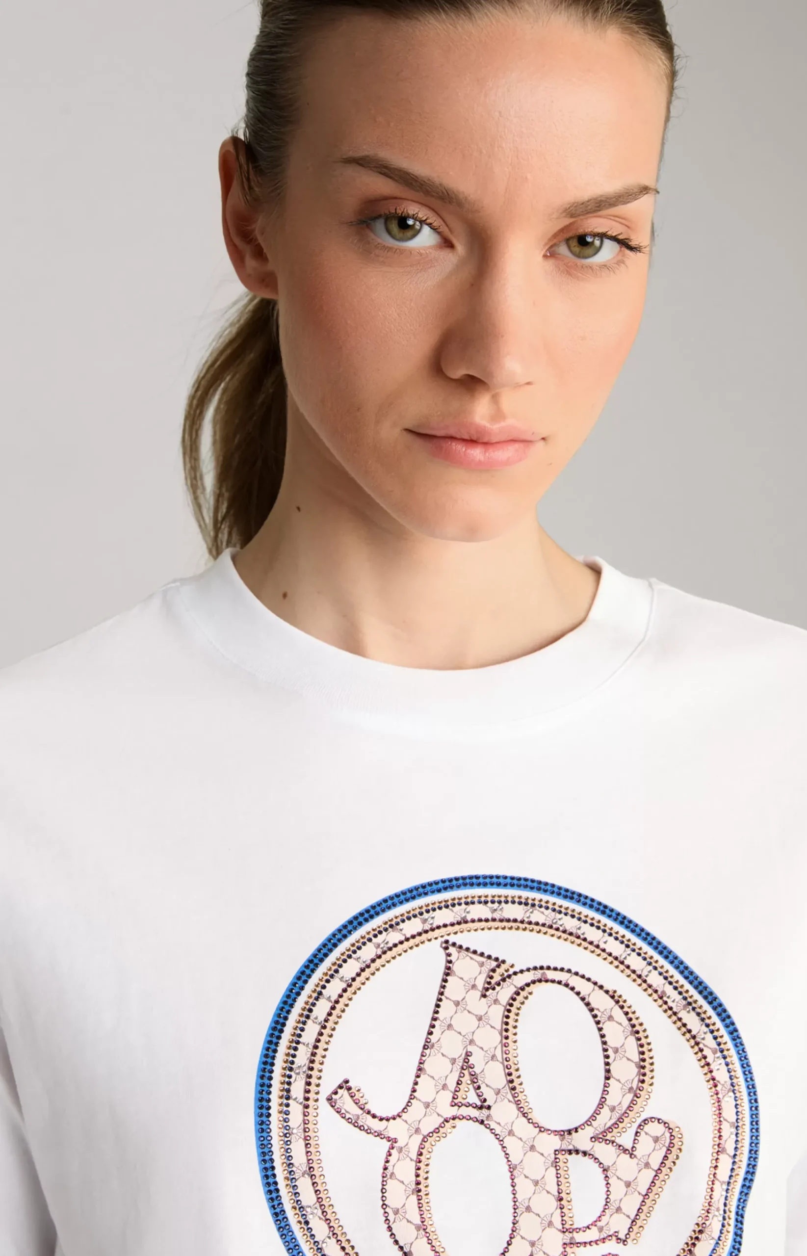 Cotton T-Shirt in White/Blue
