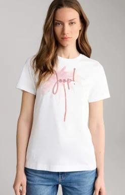 Cotton T-shirt in White/Dusky Pink