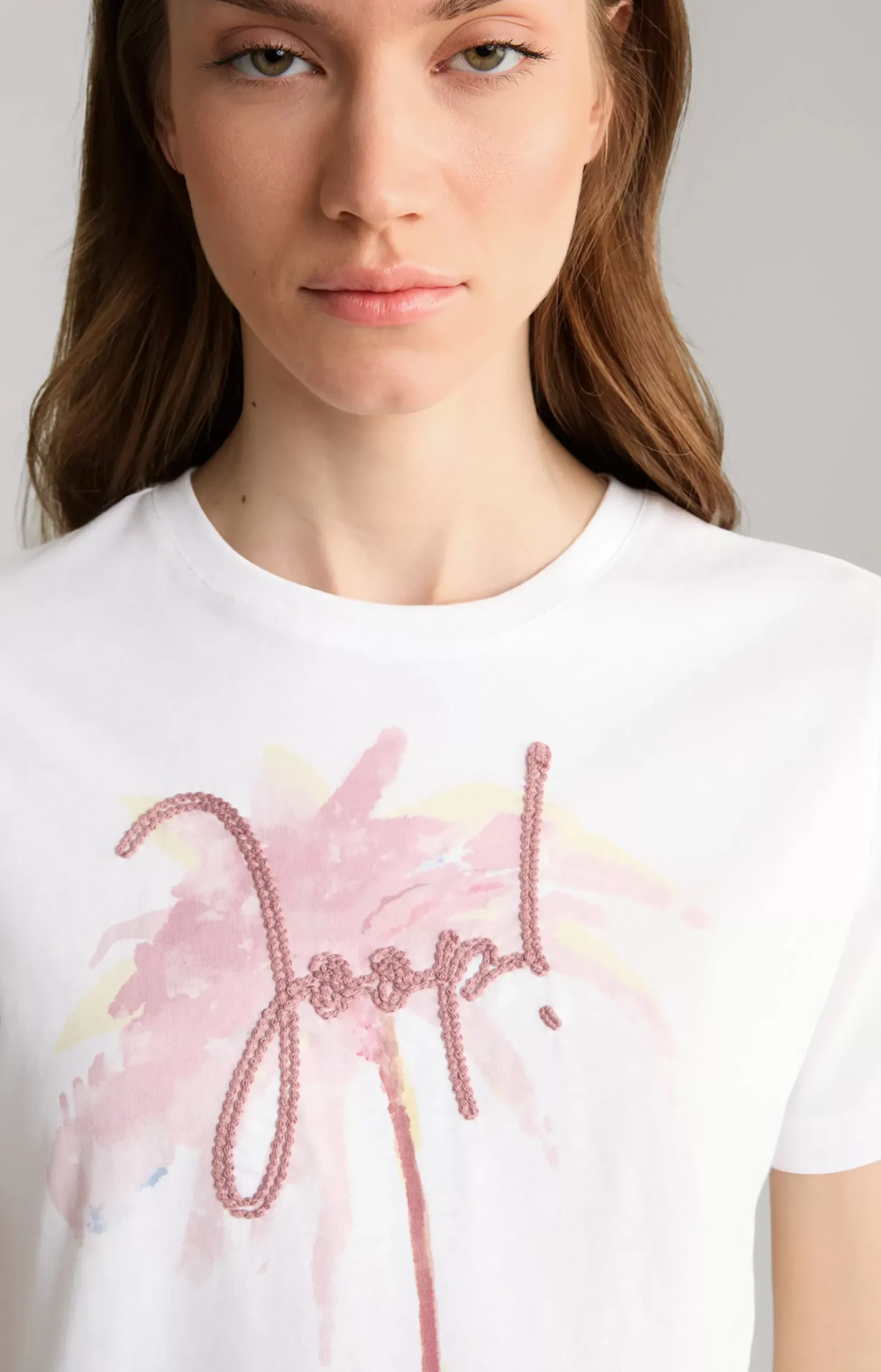 Cotton T-shirt in White/Dusky Pink