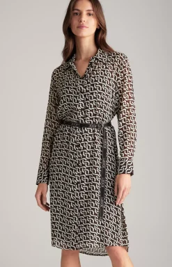 Georgette Shirt Dress in a Brown/Cream/Black Pattern
