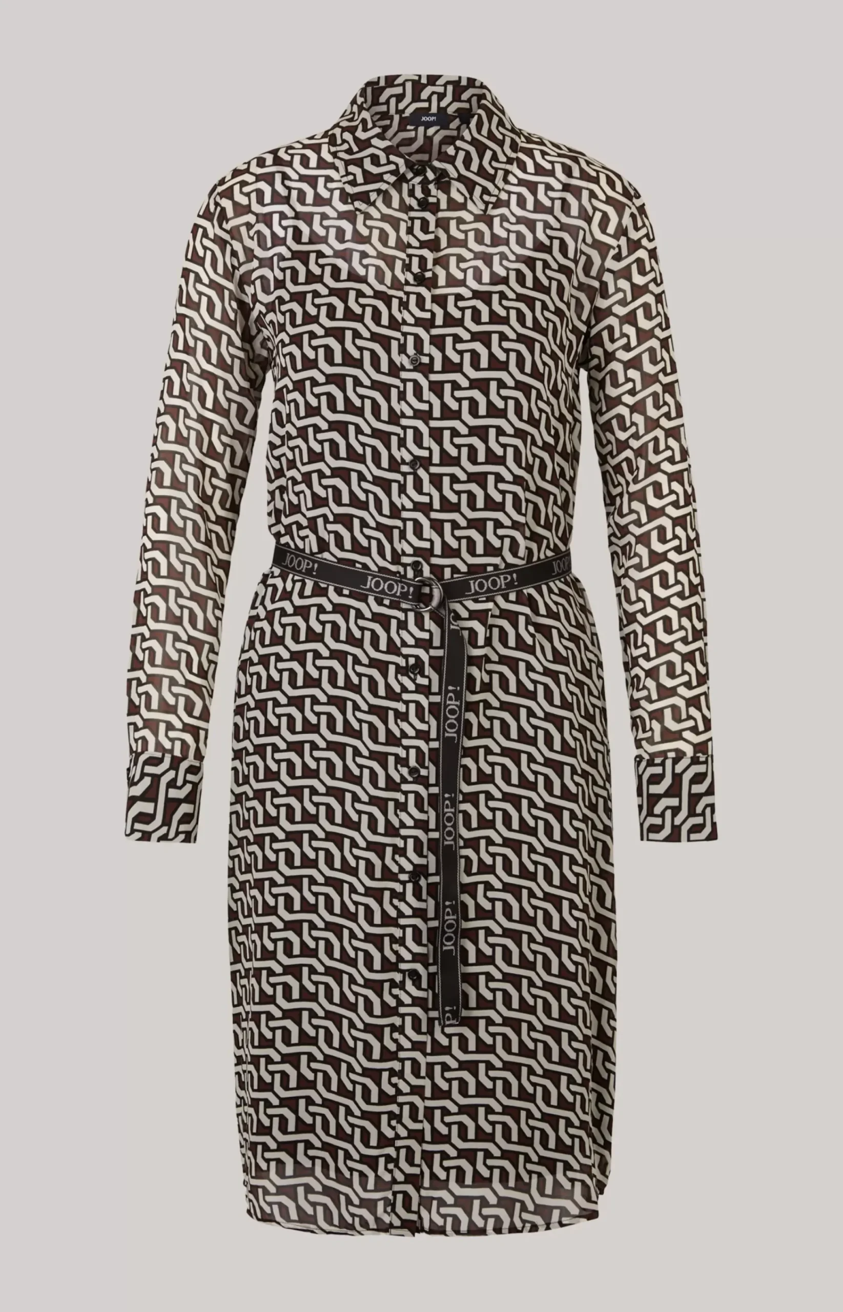 Georgette Shirt Dress in a Brown/Cream/Black Pattern