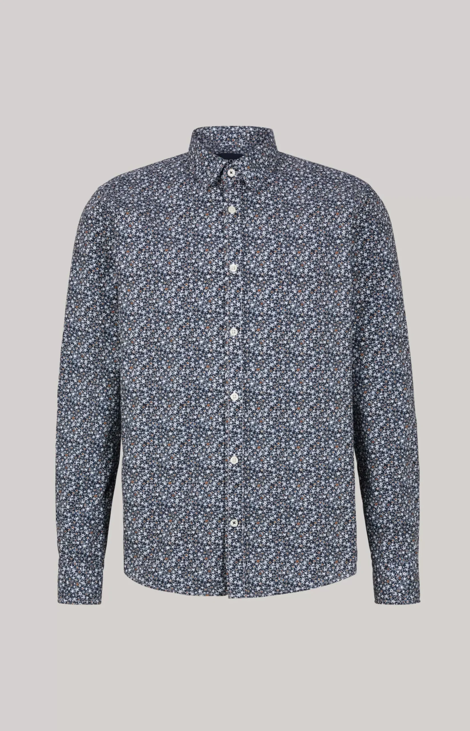 Hanson Cotton Shirt in Dark Blue/Off-white