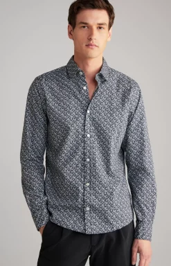 Hanson Cotton Shirt in Dark Blue, patterned