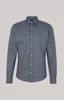 Hanson Cotton Shirt in Dark Blue, patterned
