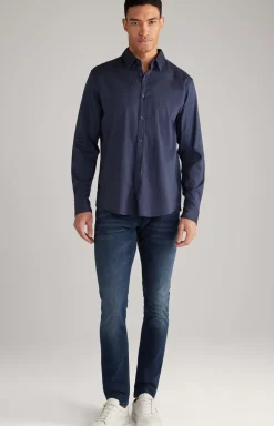 Hanson Cotton Shirt in Mottled Dark Blue