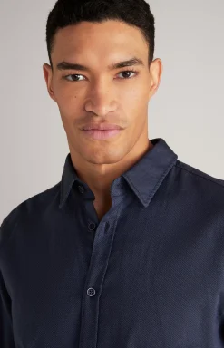 Hanson Cotton Shirt in Mottled Dark Blue
