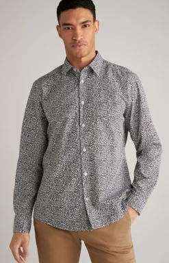 Hanson Cotton Shirt in Navy/White