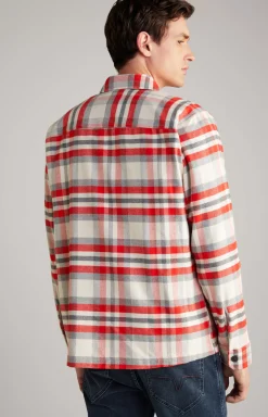 Harvi Flannel Shirt in Red/Beige Check