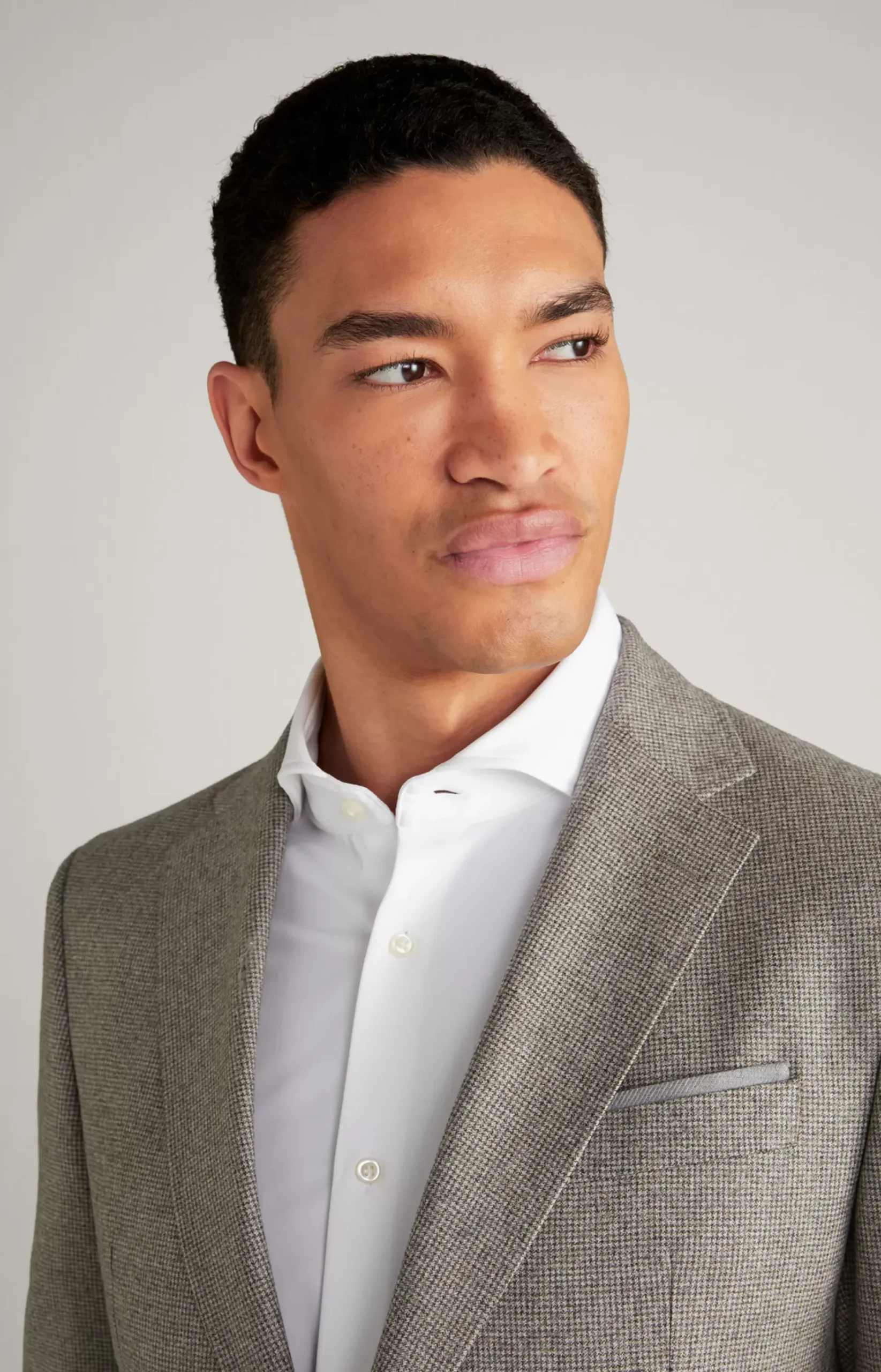 Haspar-Bloom Virgin Wool Suit in Light Beige/Light Grey