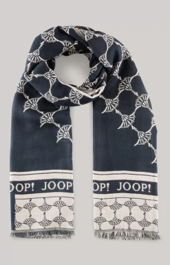 Jaquard Scarf in Dark Blue/Beige