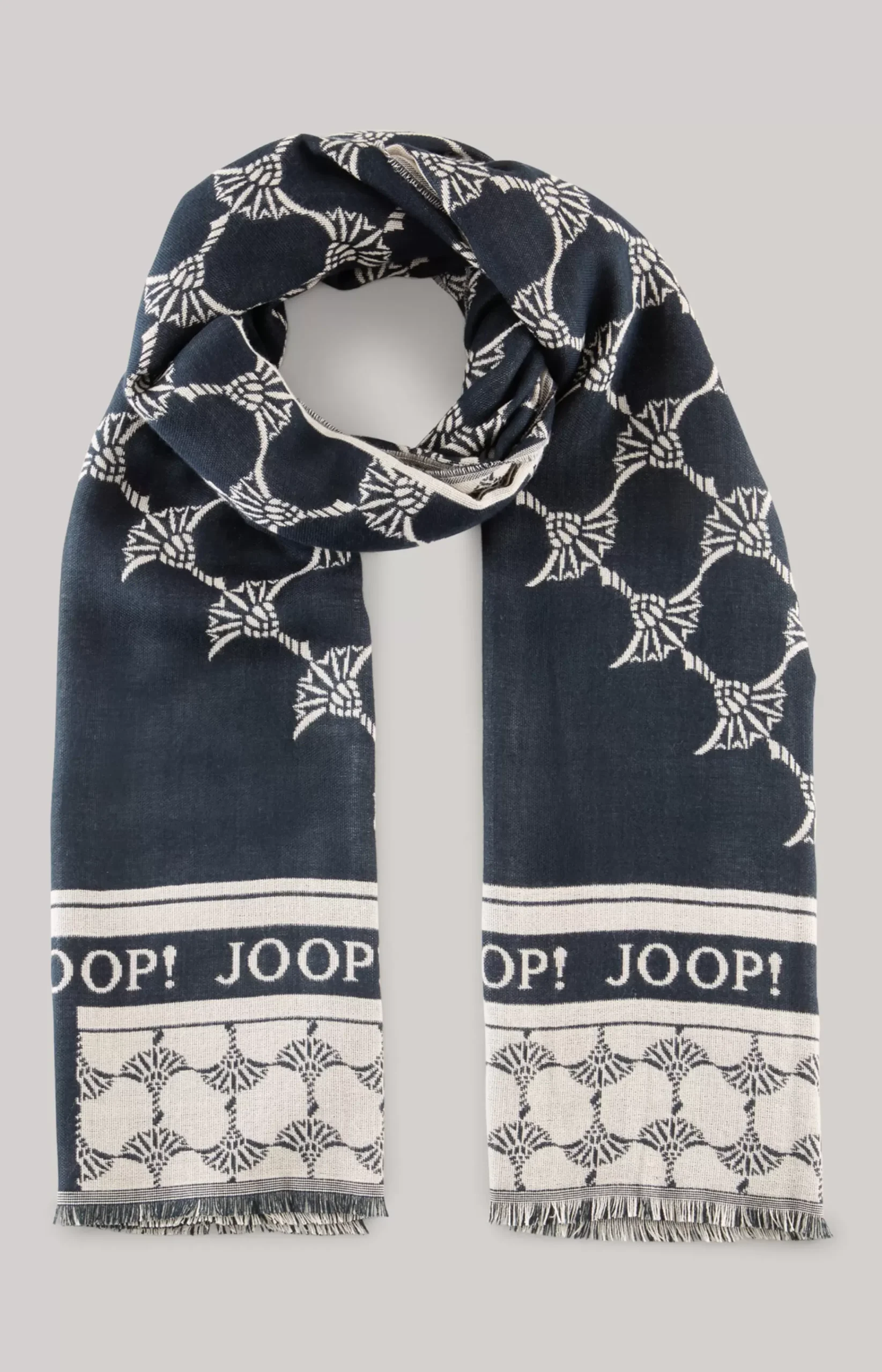 Jaquard Scarf in Dark Blue/Beige