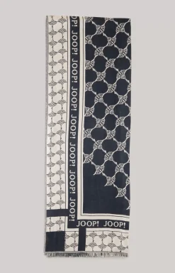 Jaquard Scarf in Dark Blue/Beige