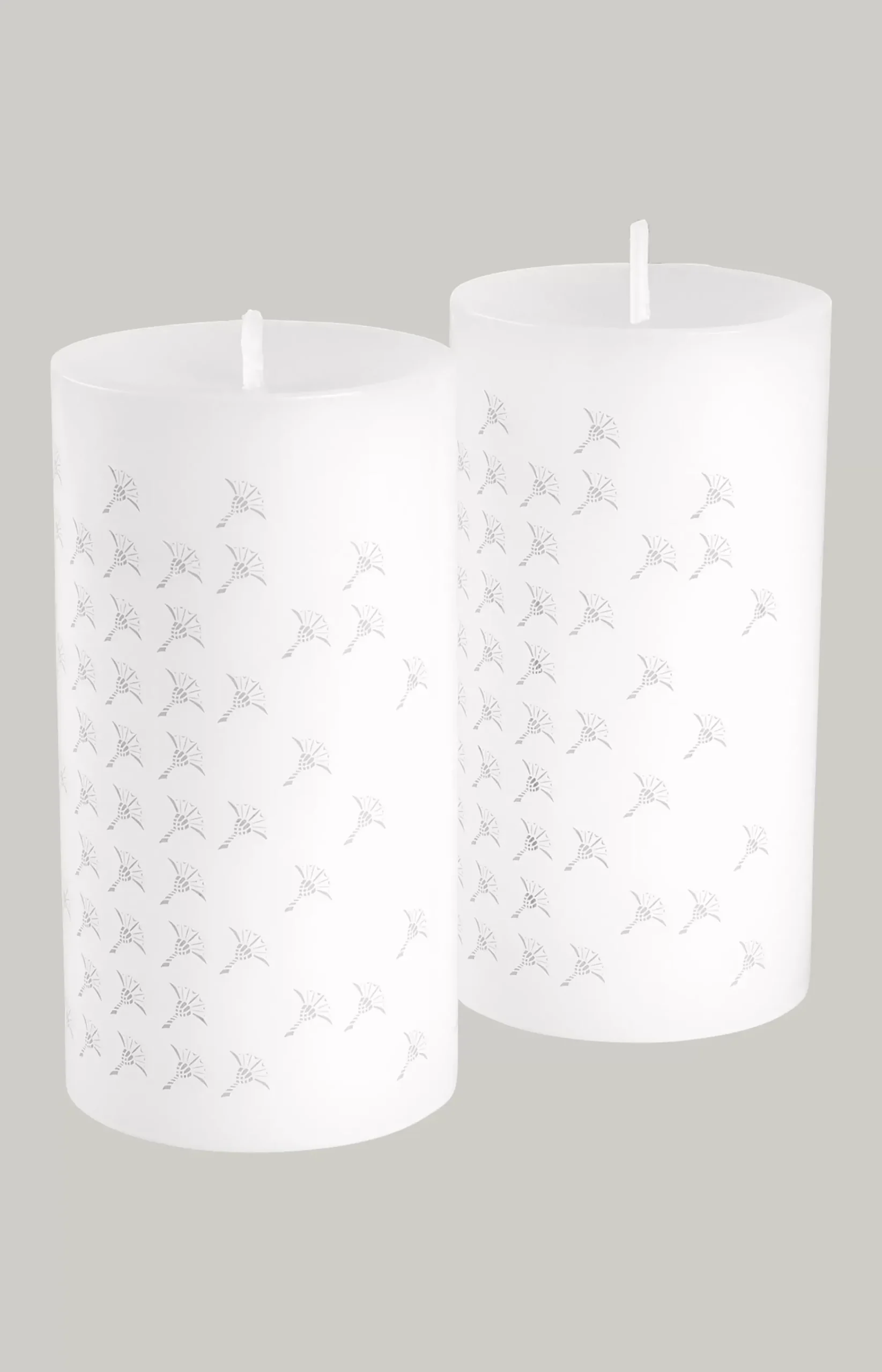 JOOP! FADED CORNFLOWER Pillar Candles in White - Set of 2, 15 cm tall