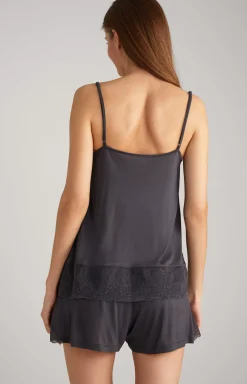 Lace-trimmed Spaghetti Strap Top in Anthracite