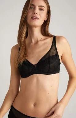 Lace-trimmed Underwired Bra in Black