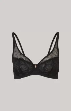 Lace-trimmed Underwired Bra in Black