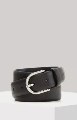 Leather Belt in Black/Silver