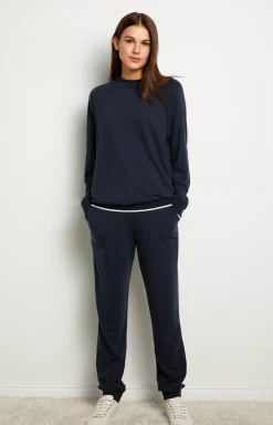 Long-sleeved loungewear top in Midnight Blue