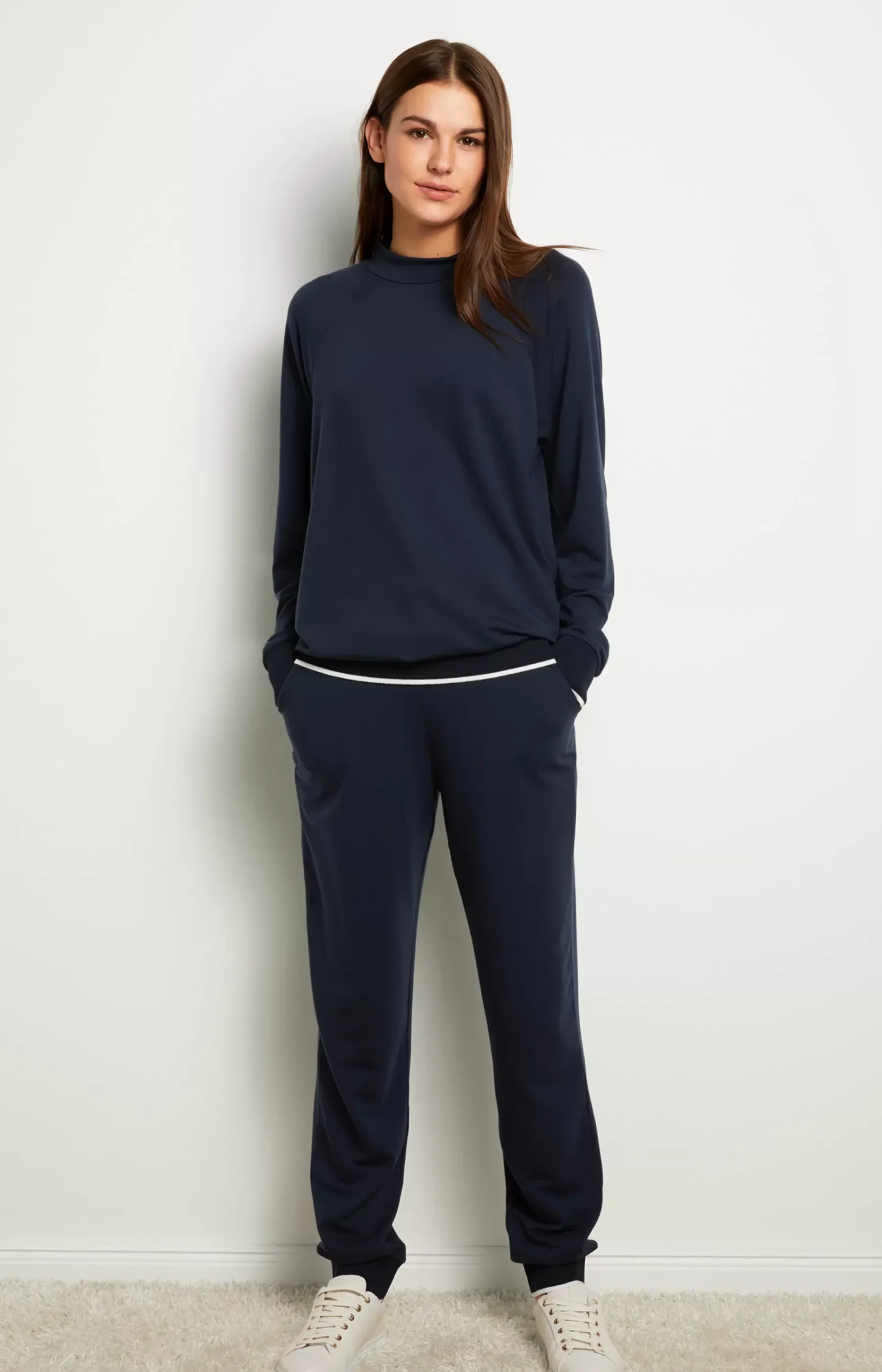 Long-sleeved loungewear top in Midnight Blue