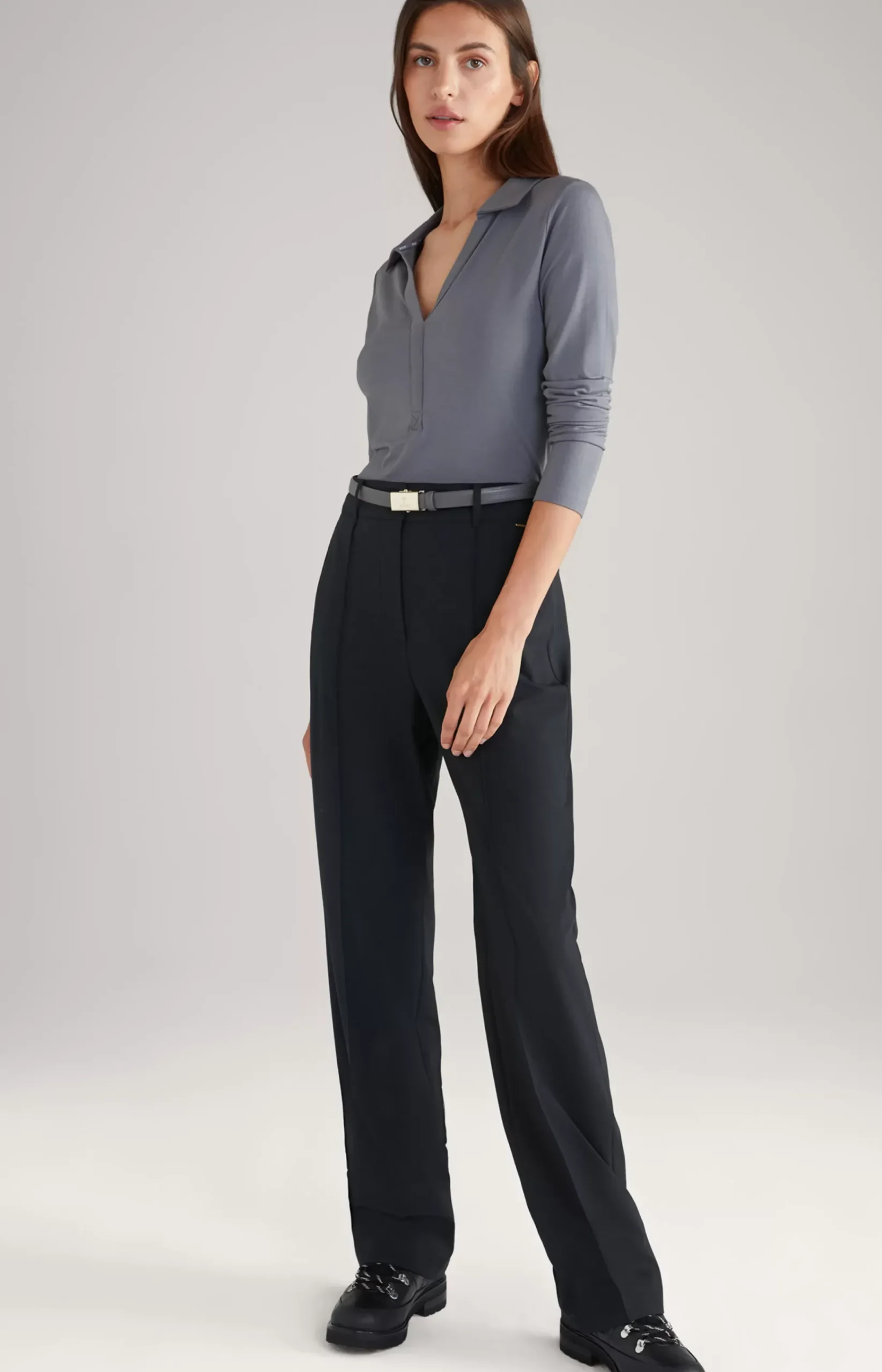 Long-sleeved Polo Shirt in Grey