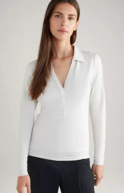 Long-sleeved Polo Shirt in Light Beige