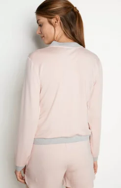 Loungewear sweatshirt jacket in pink/grey mélange