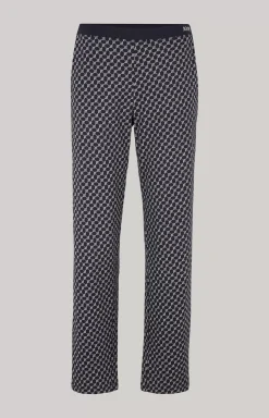 Loungewear trousers in patterned midnight blue