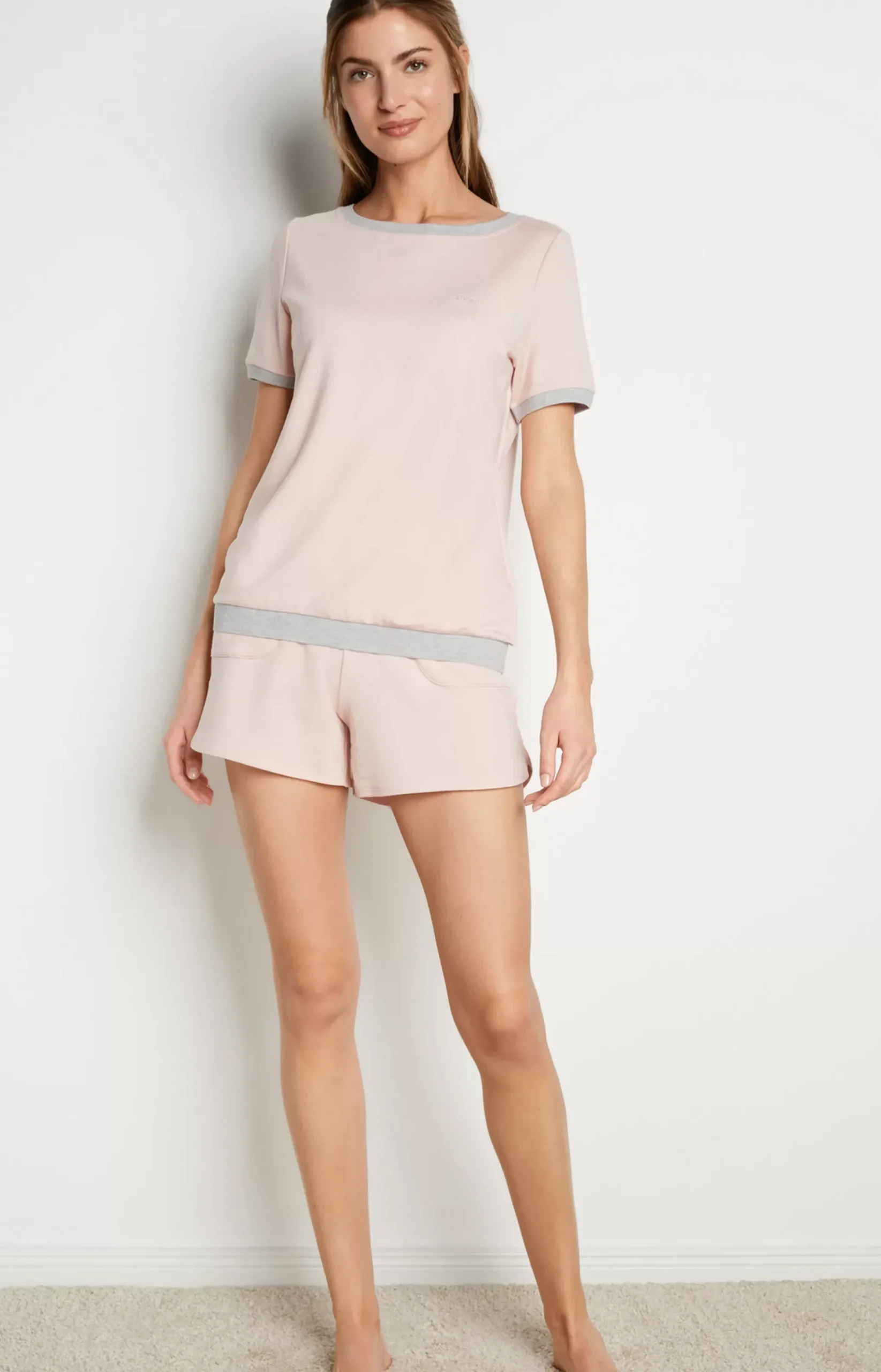Loungewear T-shirt in Mottled Pink/Grey