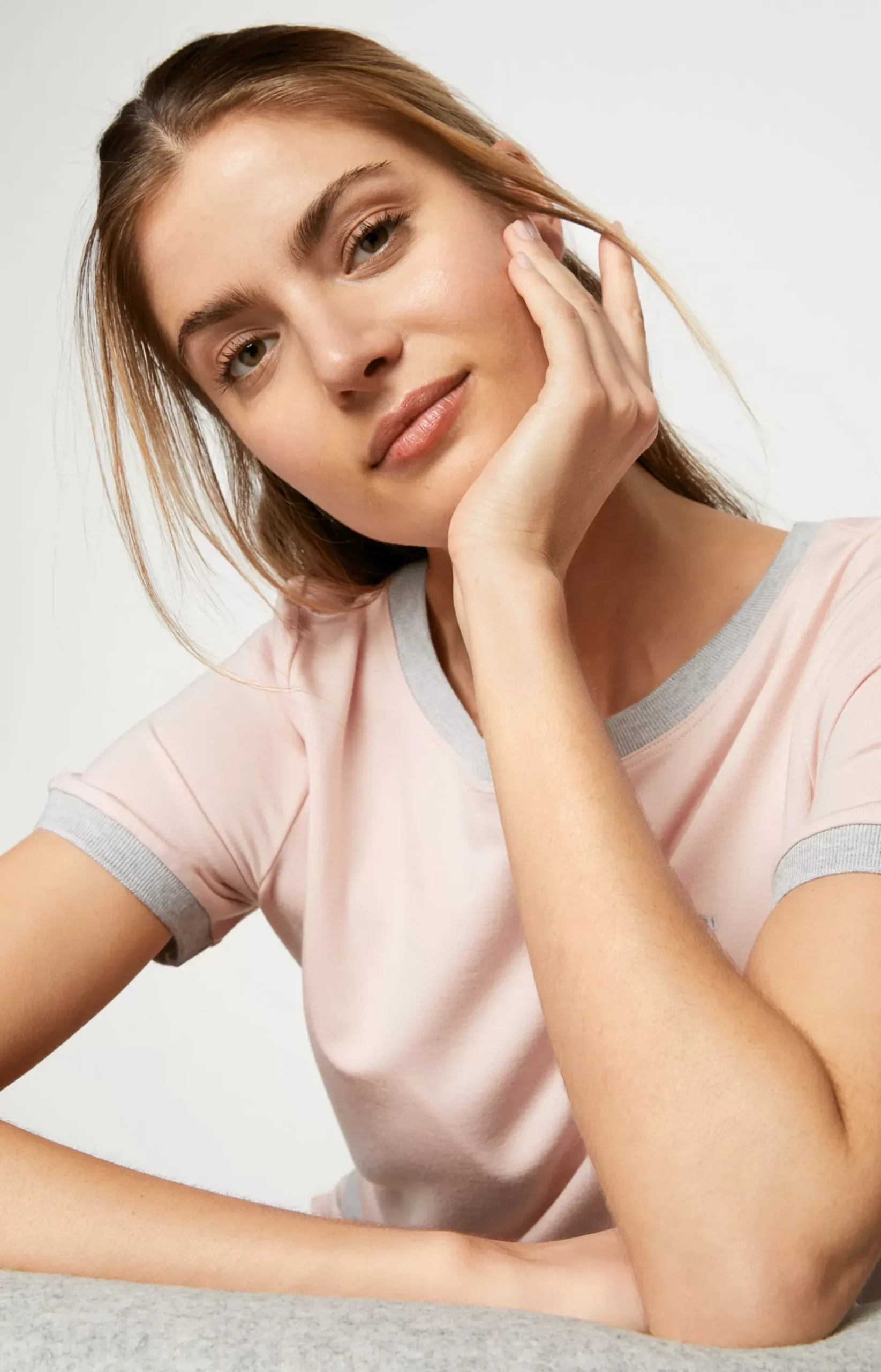 Loungewear T-shirt in Mottled Pink/Grey