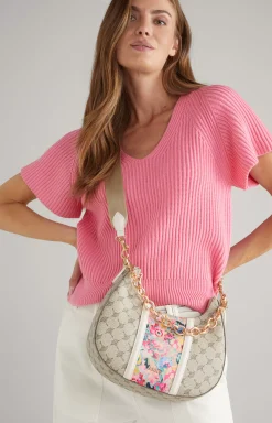 Mazzolino Misto Annina Shoulder Bag in a Beige/Pink Pattern