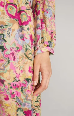 Midi Dress in a Beige/Pink Pattern