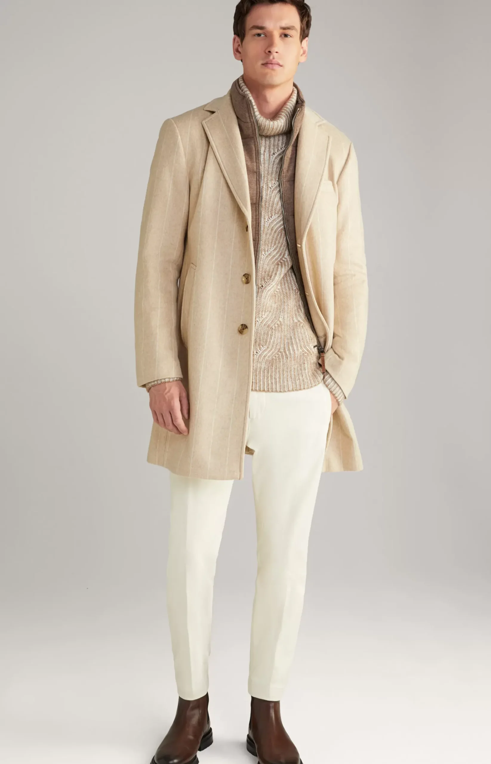 Morris Coat in a Beige Stripe