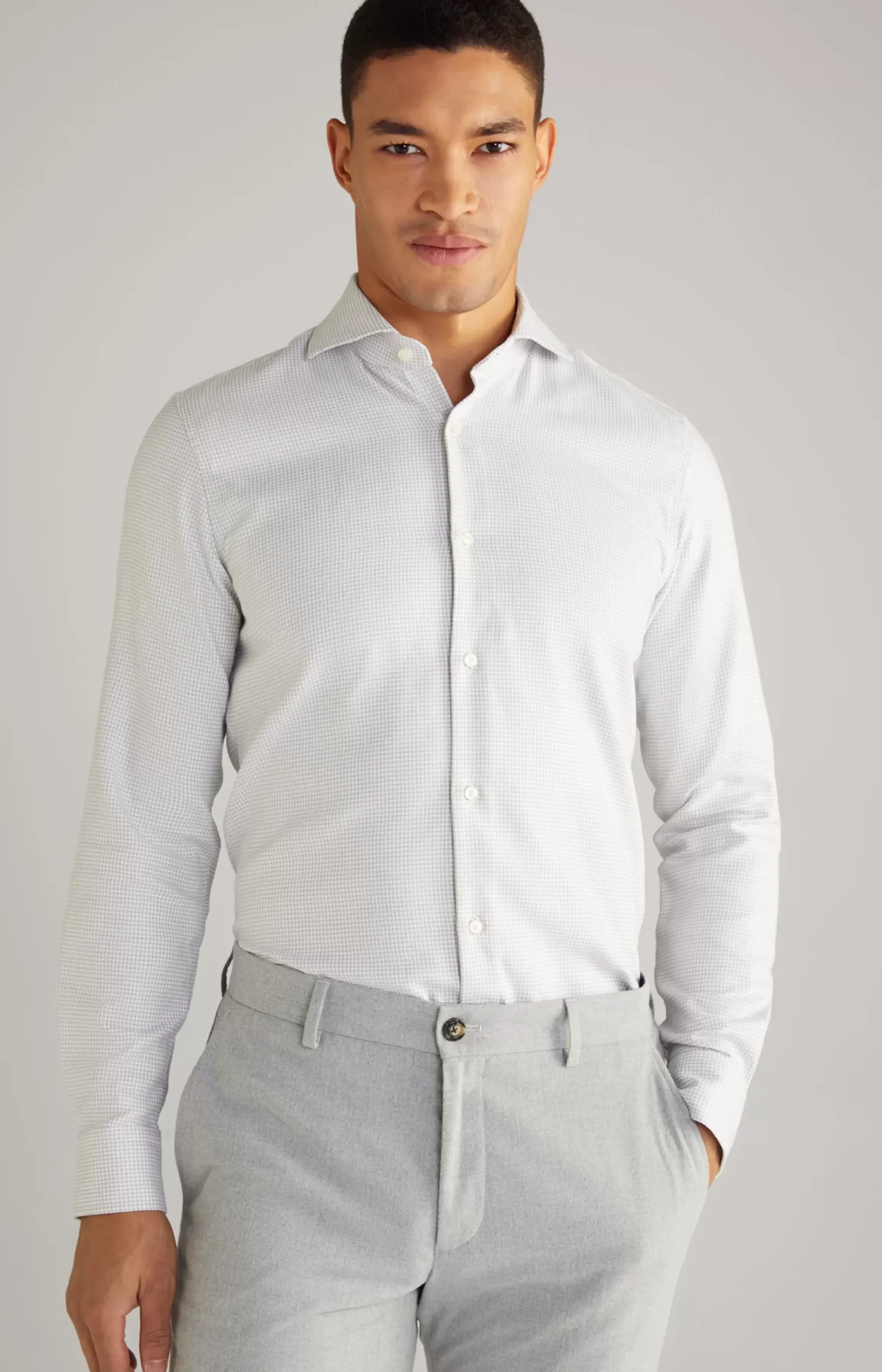Pai Cotton Shirt in a White/Silver Pattern