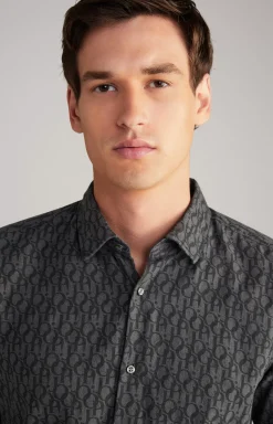 Pit Cotton Shirt in Dark Grey, patterned