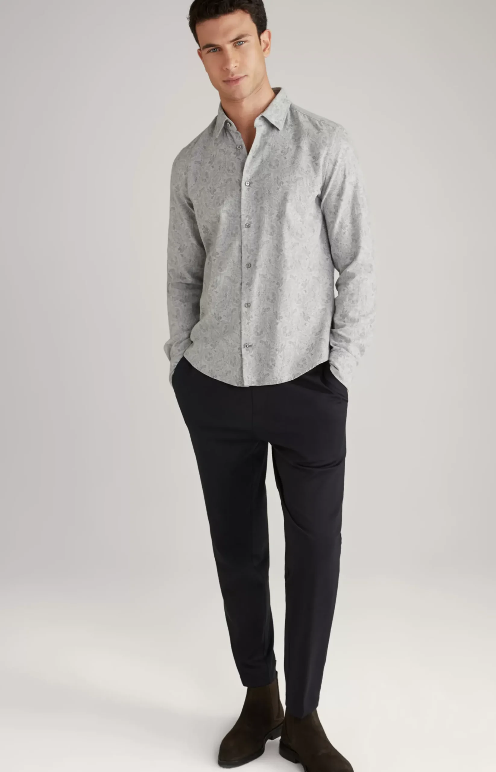 Pit Cotton Shirt in Light Grey, patterned