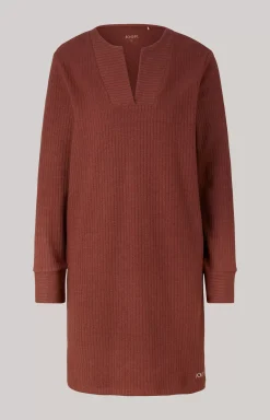 Ribbed Long Loungewear Shirt in Coffee