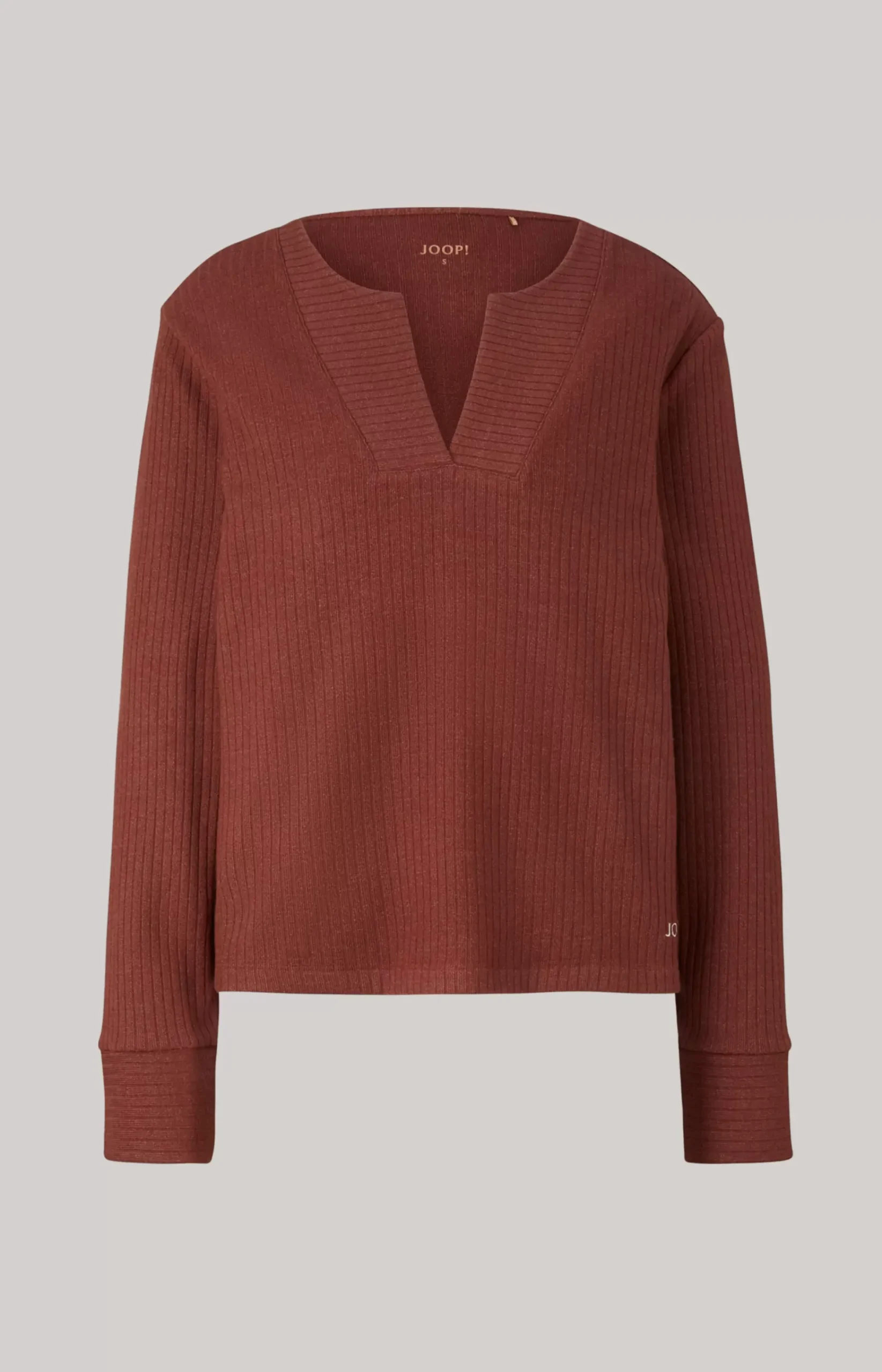 Ribbed Long-Sleeve Loungewear Top in Coffee