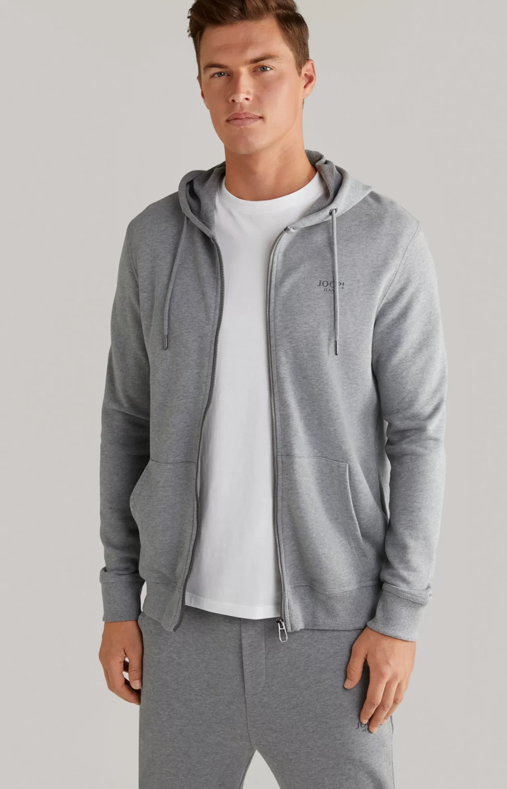 Salvatore Hoodie Sweatshirt Jacket in Grey Melange