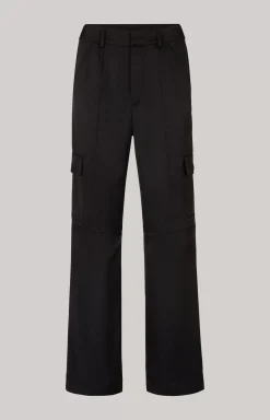 Satin Cargo Trousers in Black
